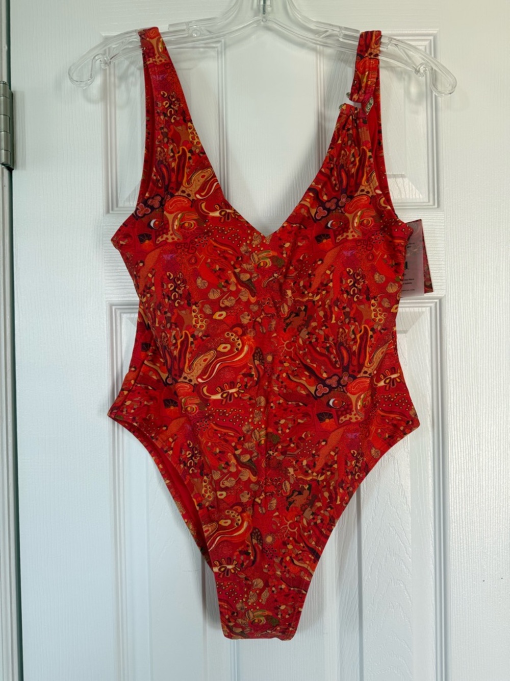 Red Paisley One-Piece Swimsuit - Classic V-Neck